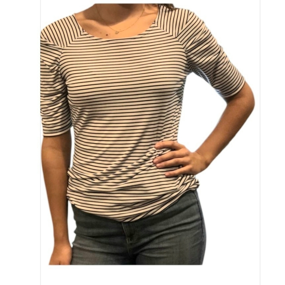 The Limited Striped Elbow Sleeve Top White & Navy Size S